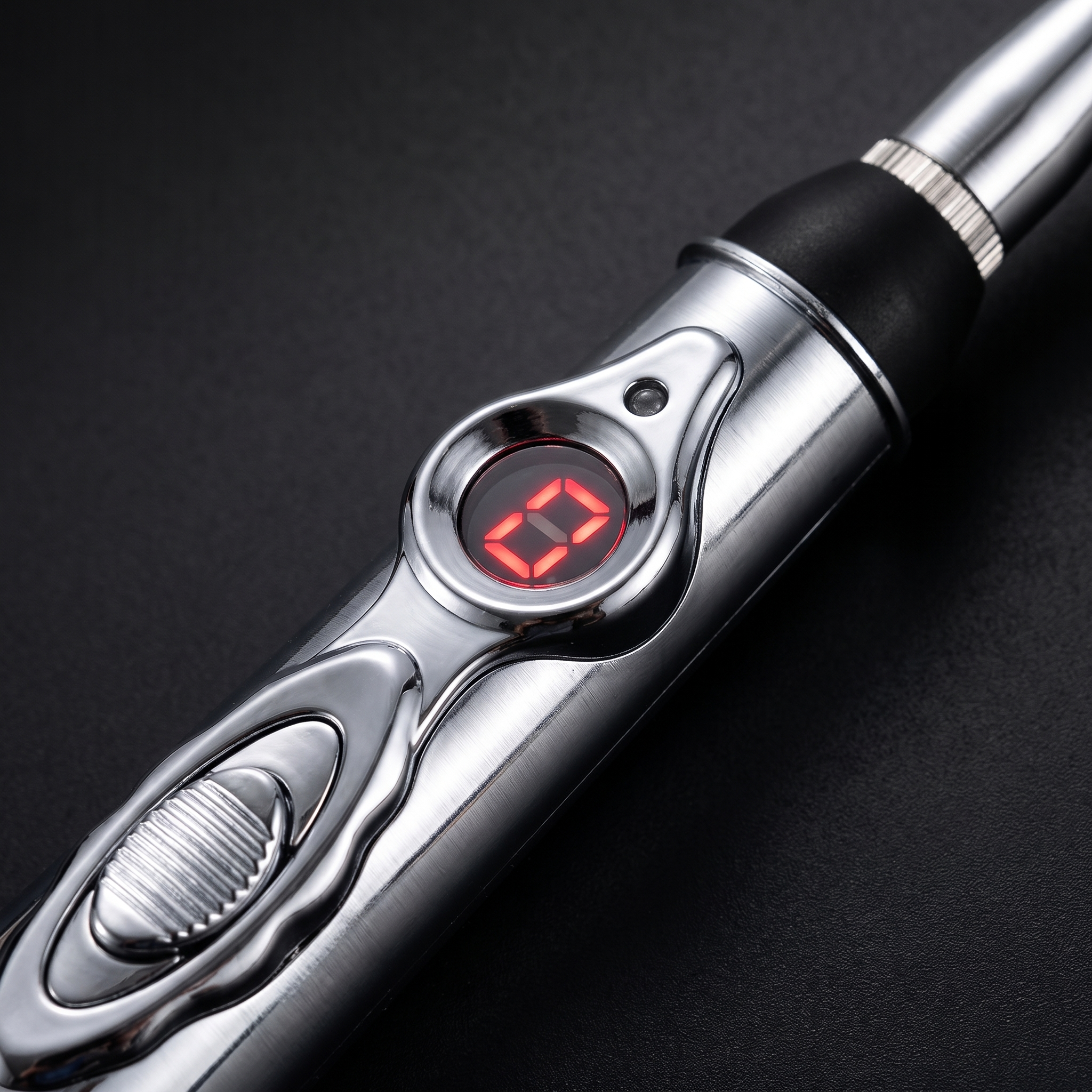 Close-up of the AccuPenPro pen's intensity display and control button